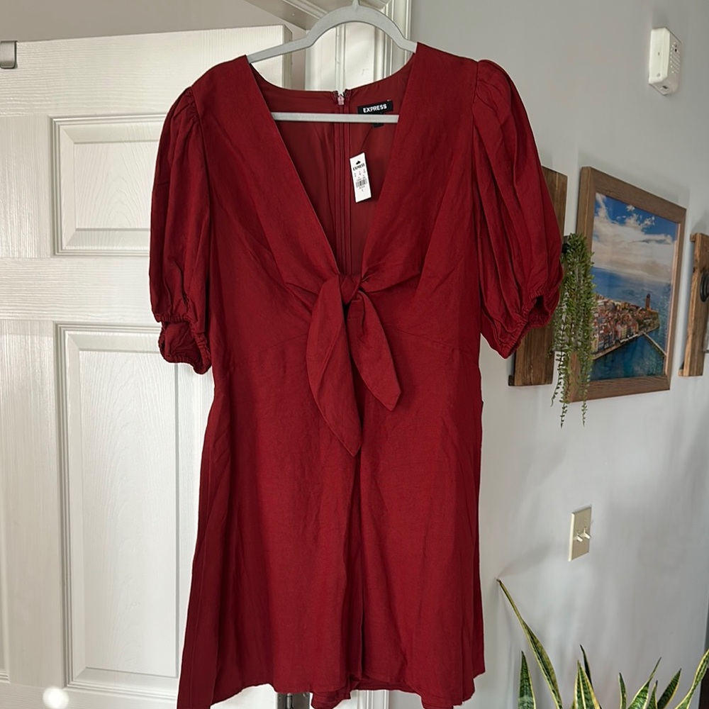 Express Red V-Neck Puff Sleeve Blouse